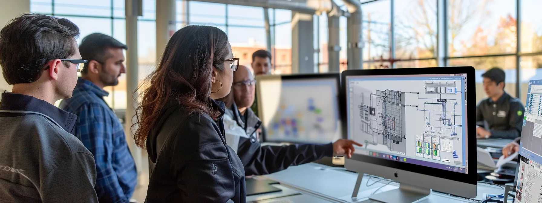 Team leader demonstrating on a computer how a knowledge management software can improve their organization's efficiency.